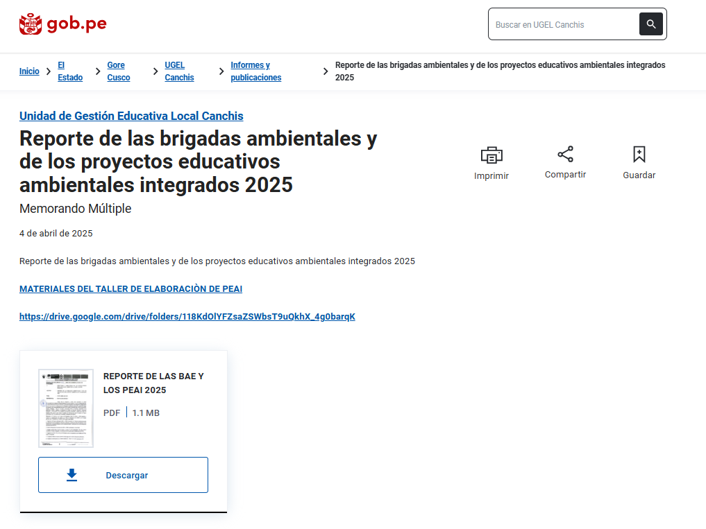 Reporte de las brigadas ambientales y de los proyectos educativos ambientales integrados 2025